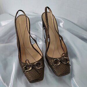 Kate Spade Gold Bronze Square Toe Slingback Leather Pumps Size 8